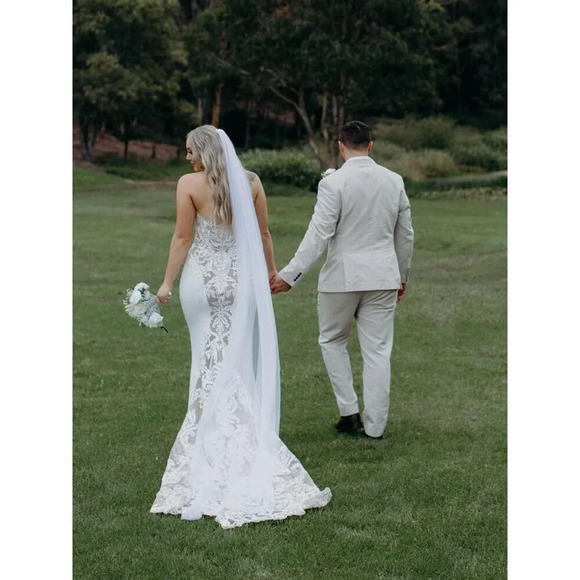 ❤️Women White Bride Wedding Veil White Long Cathedral Drop Veils and Brides - Picture 2 of 7